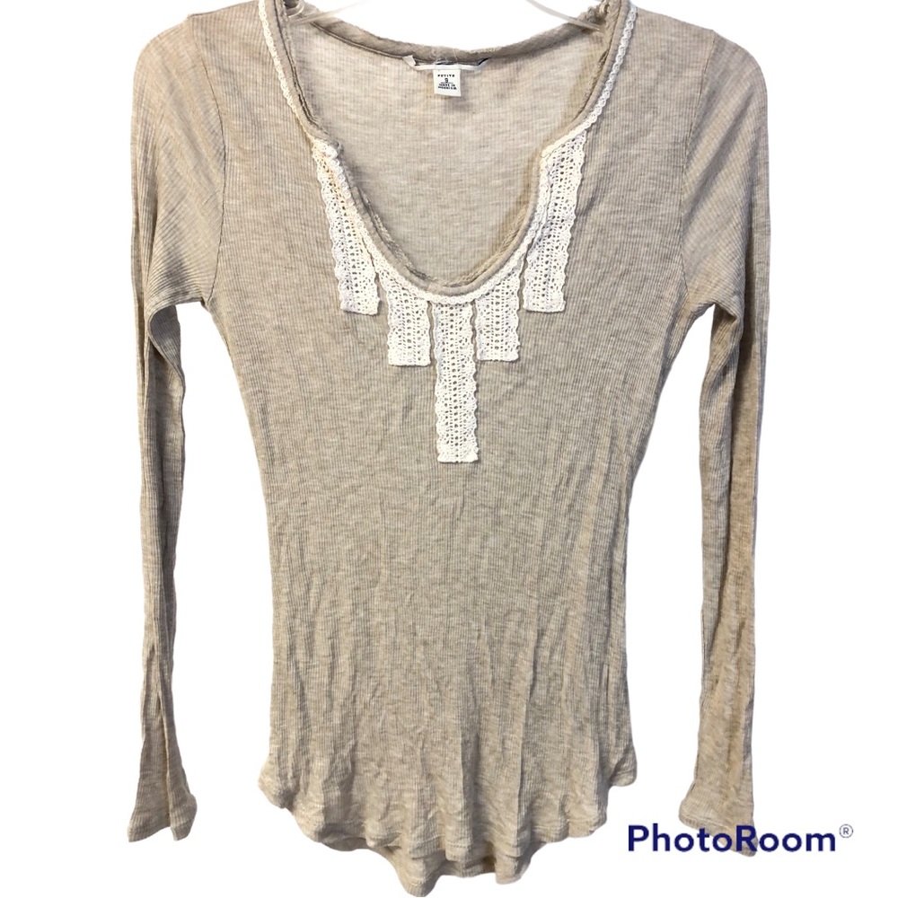 BANANA REPUBLIC BOHO RIBBED KNIT LONG SLEEVE TEE